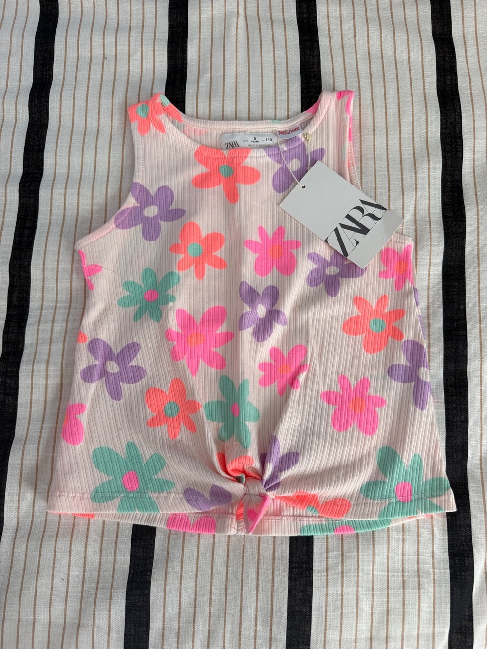 Zara Girls Cream Tank Top with Neon Floral Print